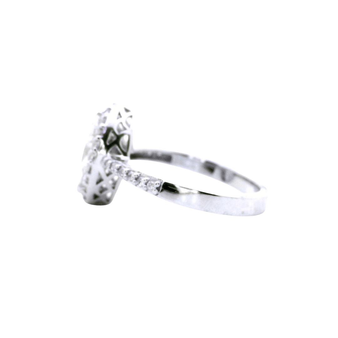 14K White Gold 1.25CTW Marquise Diamond Halo Engagement Ring