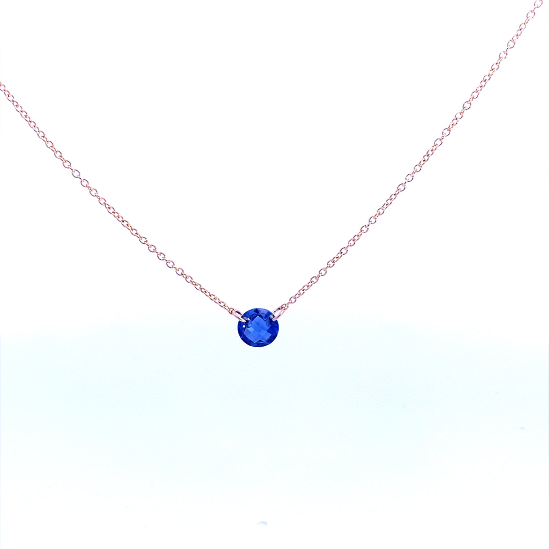 Gold Filled Round Lab Blue Sapphire Solitaire Necklace by Dee Berkley