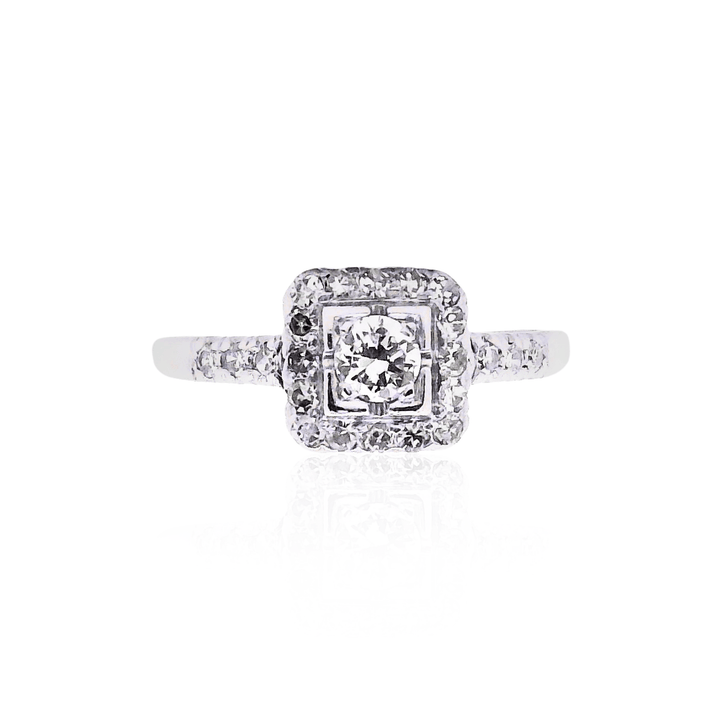 Estate 14K White Gold 0.58CTW Transitional-Cut Diamond Halo Engagement Ring