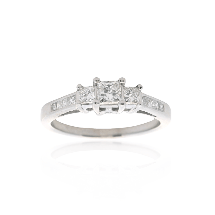 Estate 14K White Gold 0.92CTW Princess-Cut Diamond Three-Stone Engagement Ring - AS-IS