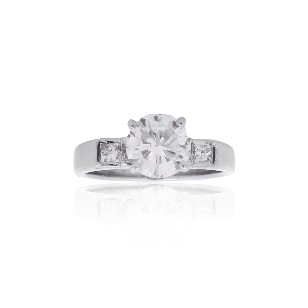Estate Platinum 1.28CTW Round & Princess-Cut Diamond Engagement Ring