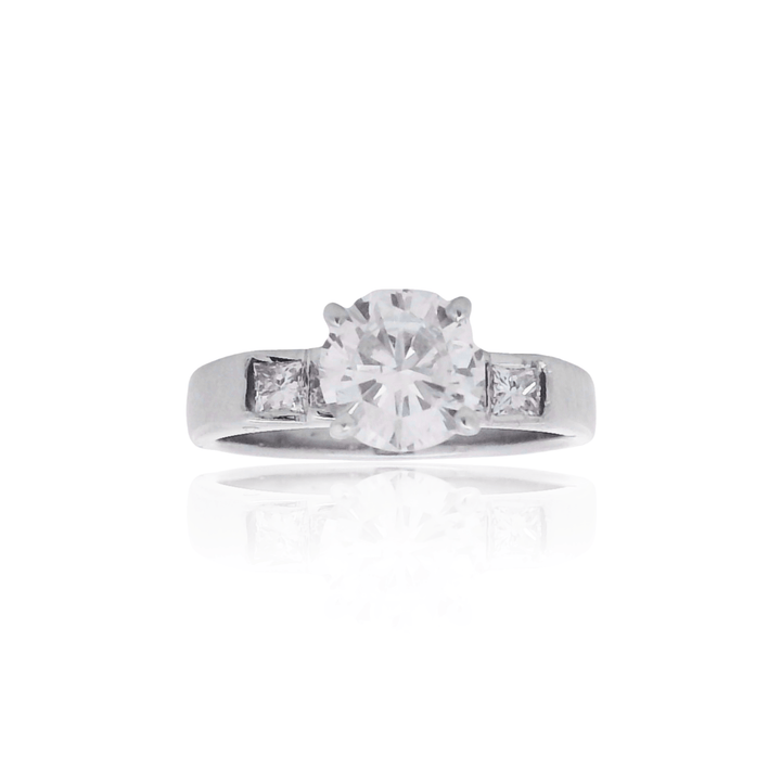 Estate Platinum 1.28CTW Round & Princess-Cut Diamond Engagement Ring