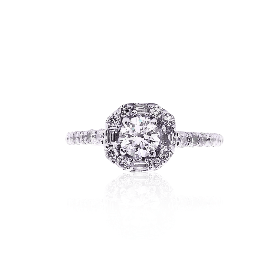 Estate 14K White Gold 1.06CTW  Diamond Halo Engagement Ring