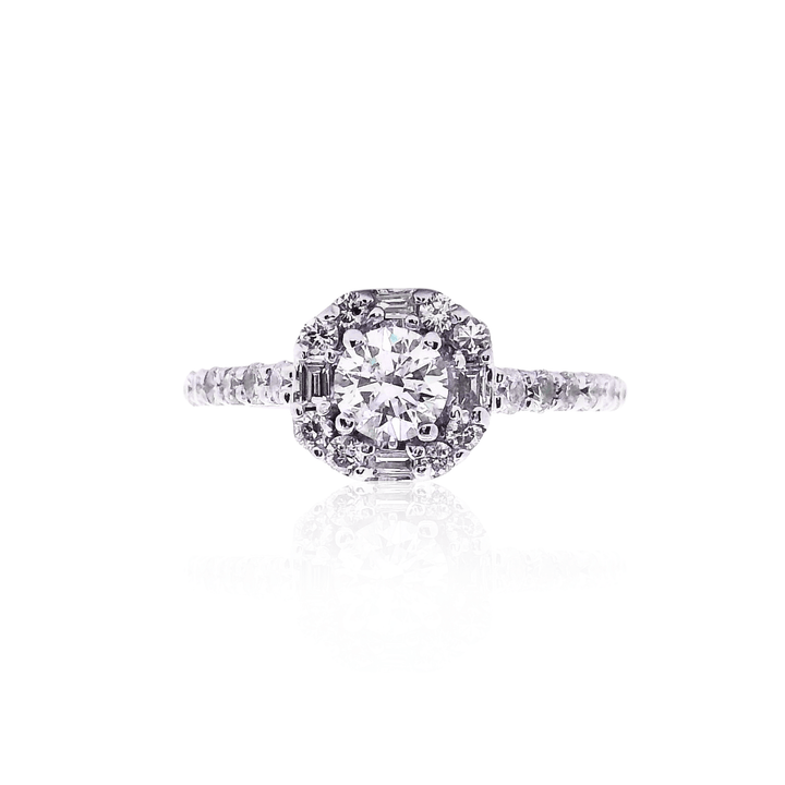 Estate 14K White Gold 1.06CTW  Diamond Halo Engagement Ring