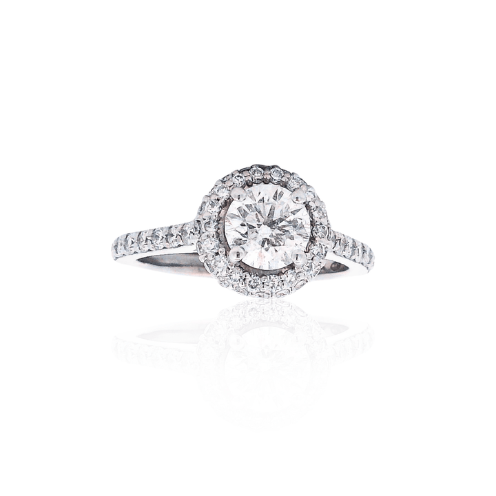 Estate 14K White Gold 1.57CTW Diamond Halo Engagement Ring