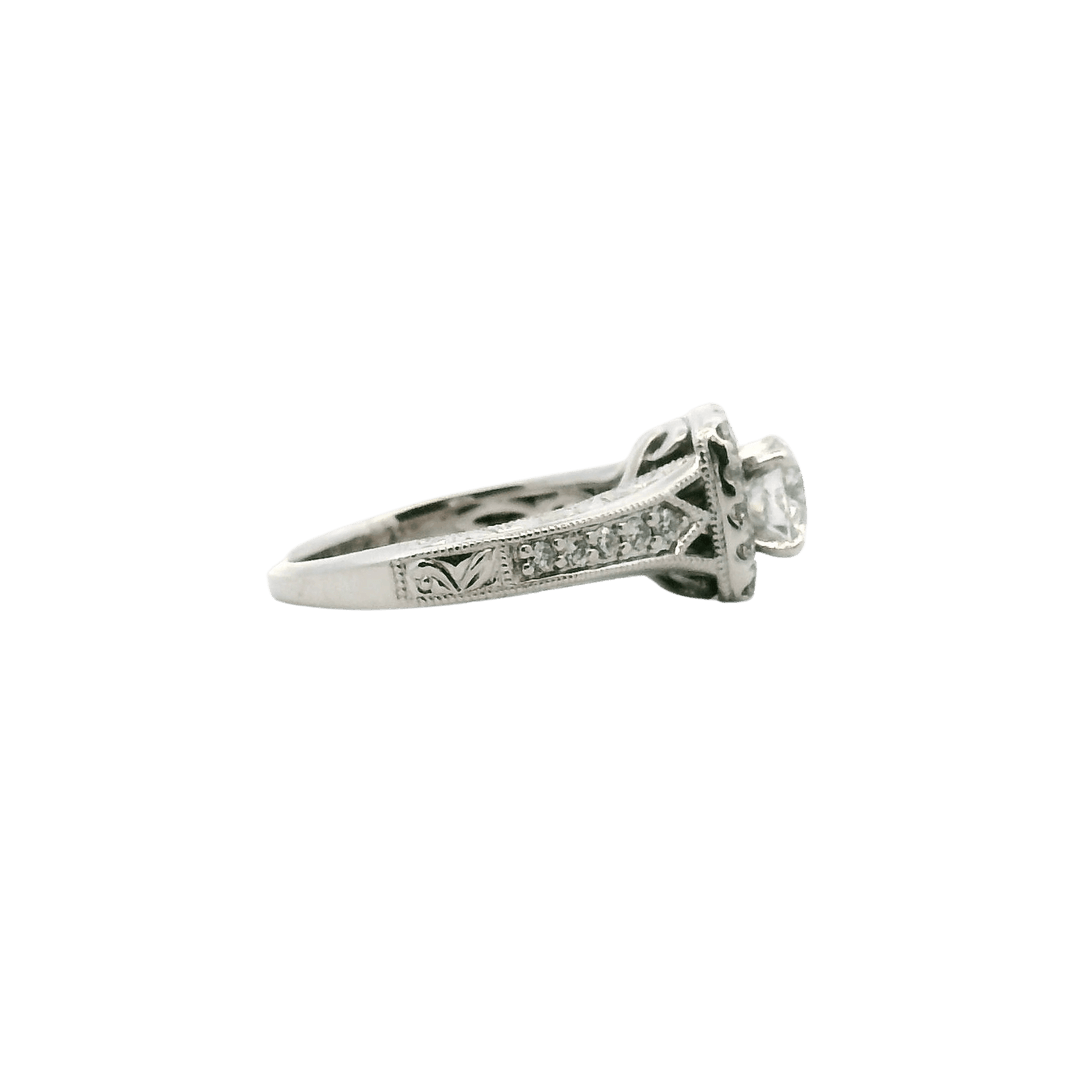 Estate 14K White Gold 0.73CTW Diamond Engraved Halo Engagement Ring