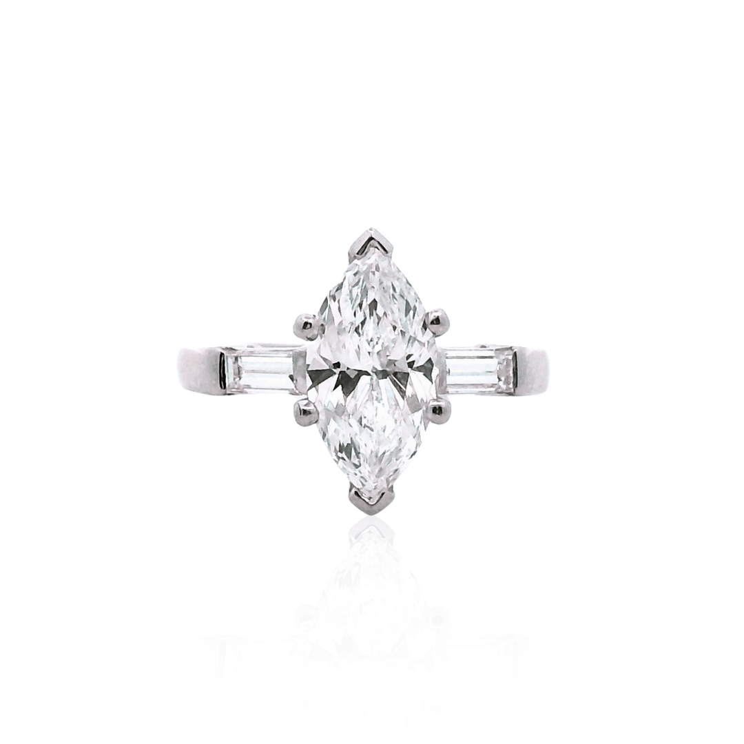 Estate Platinum 2.25 CTW Diamond Three-Stone Ring, Size 5.75