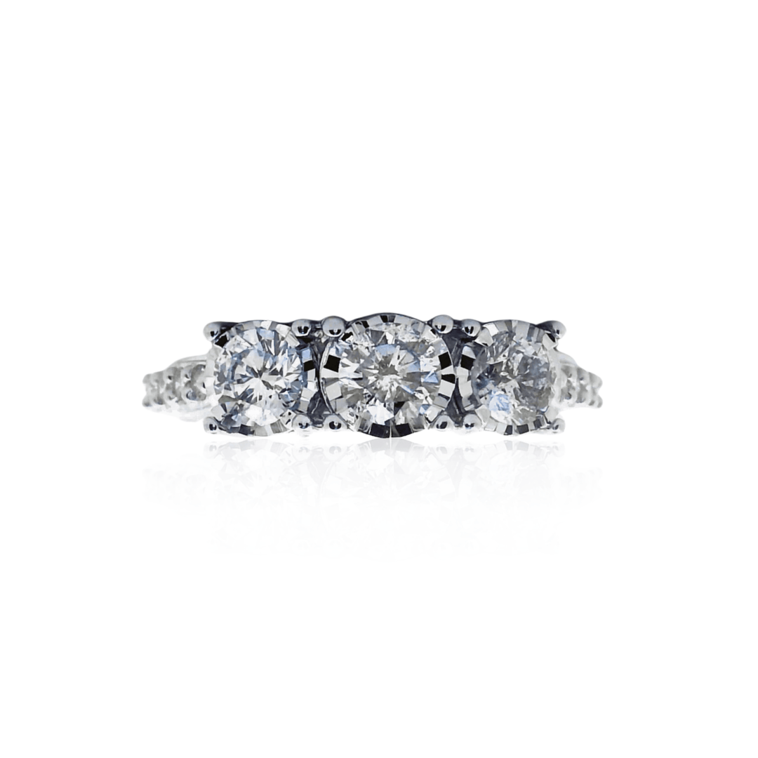Estate 10K White Gold 1.03CTW Diamond Illusion Three-Stone Engagement Ring