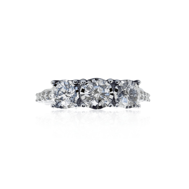 Estate 10K White Gold 1.03CTW Diamond Illusion Three-Stone Engagement Ring