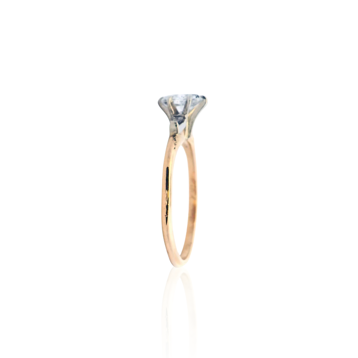 Estate 14K Two-Tone Gold 0.50CTW Oval & Baguette Diamond Engagement Ring