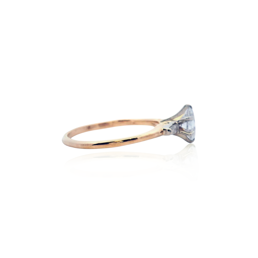 Estate 14K Two-Tone Gold 0.50CTW Oval & Baguette Diamond Engagement Ring
