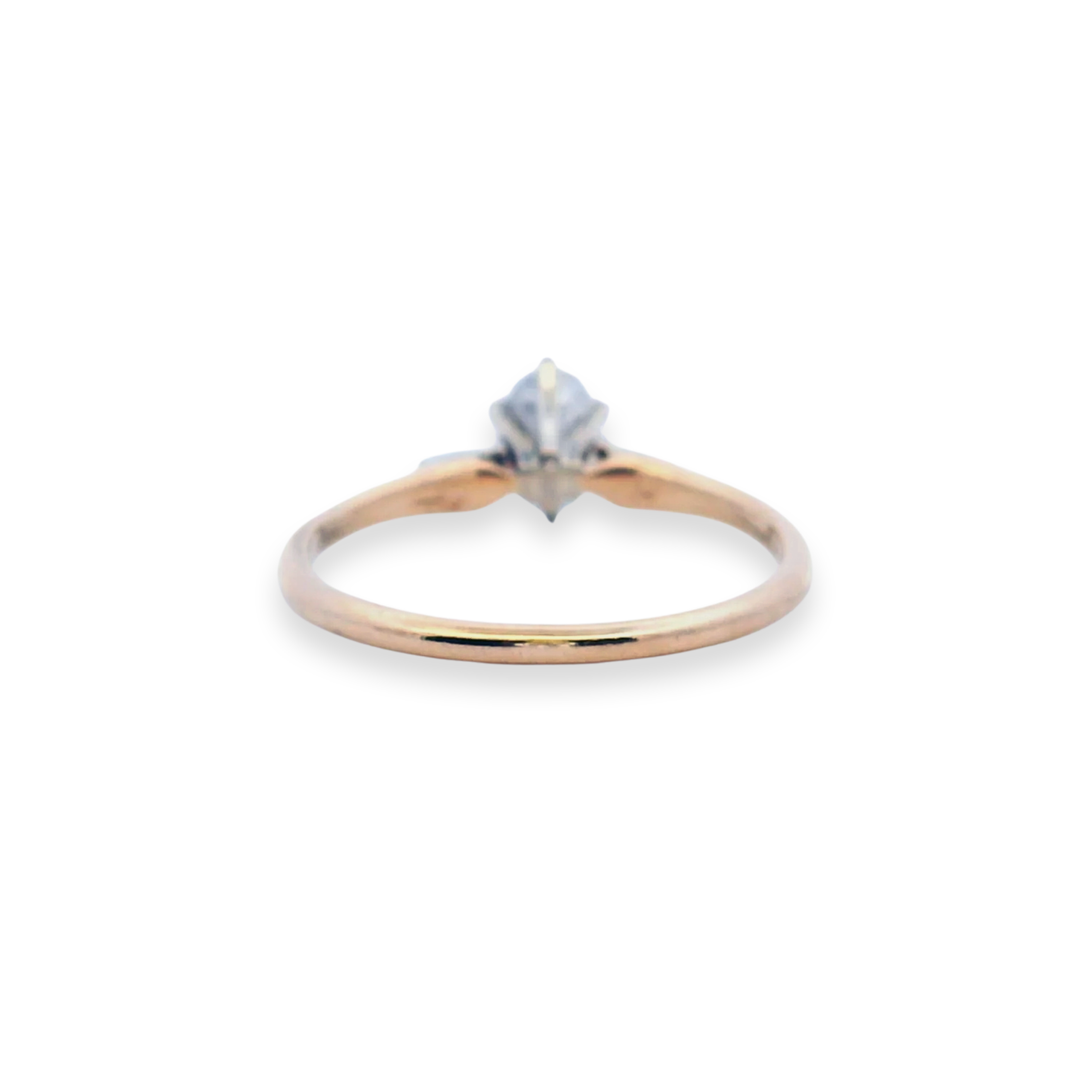 Estate 14K Two-Tone Gold 0.50CTW Oval & Baguette Diamond Engagement Ring