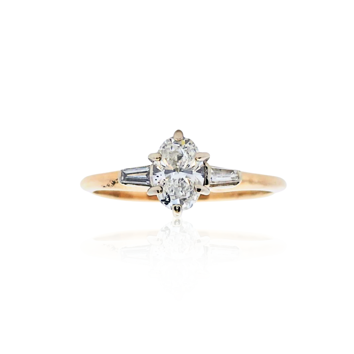 Estate 14K Two-Tone Gold 0.50CTW Oval & Baguette Diamond Engagement Ring