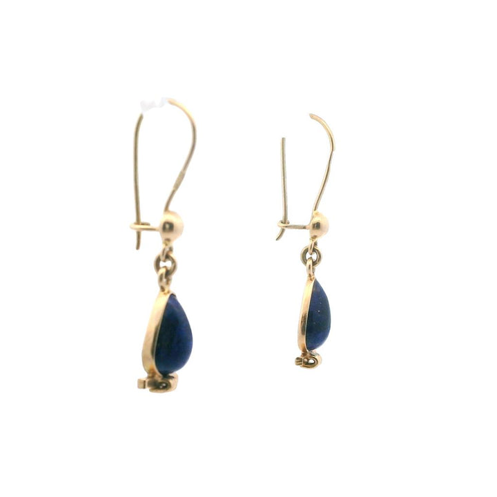 Estate 18K Yellow Gold Pear Shaped Lapis Lazuli Drop Earrings