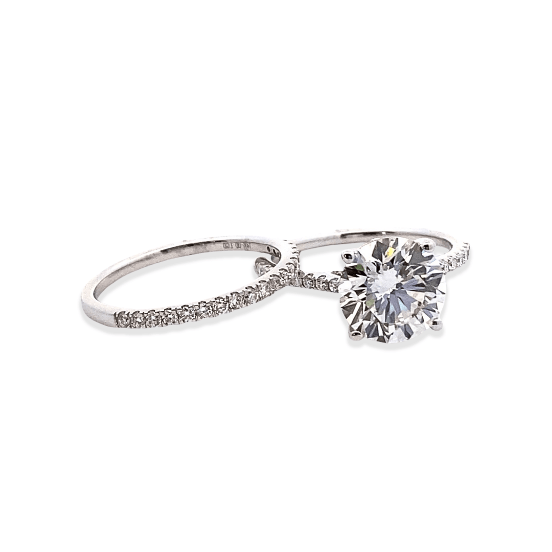 14K White Gold 3.52CTW Round Lab Diamond Engagement Ring Set