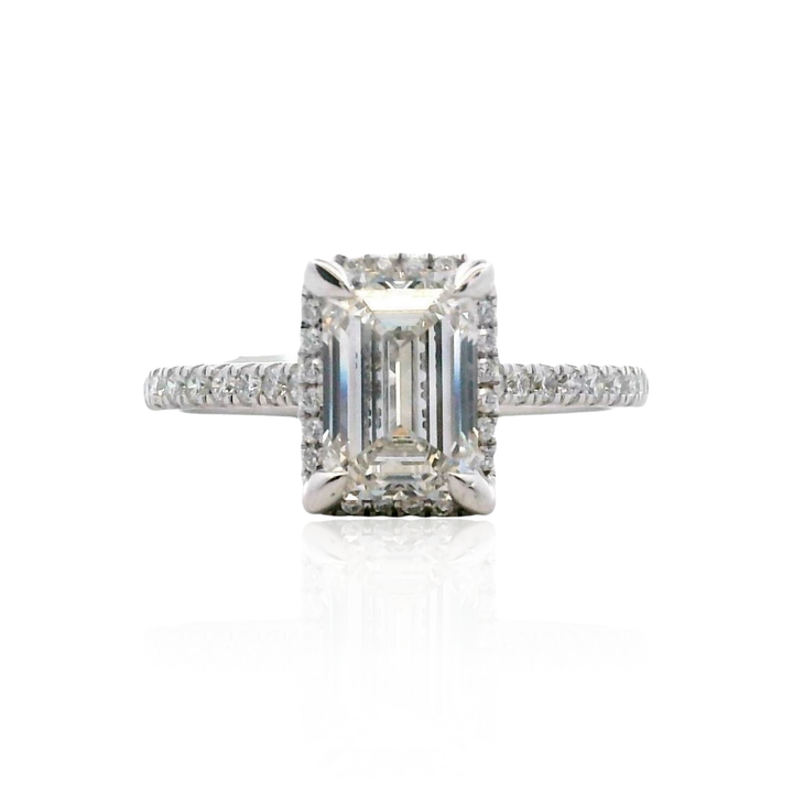 14K White Gold 1.95CTW Emerald-Cut Lab Diamond Halo Engagement Ring