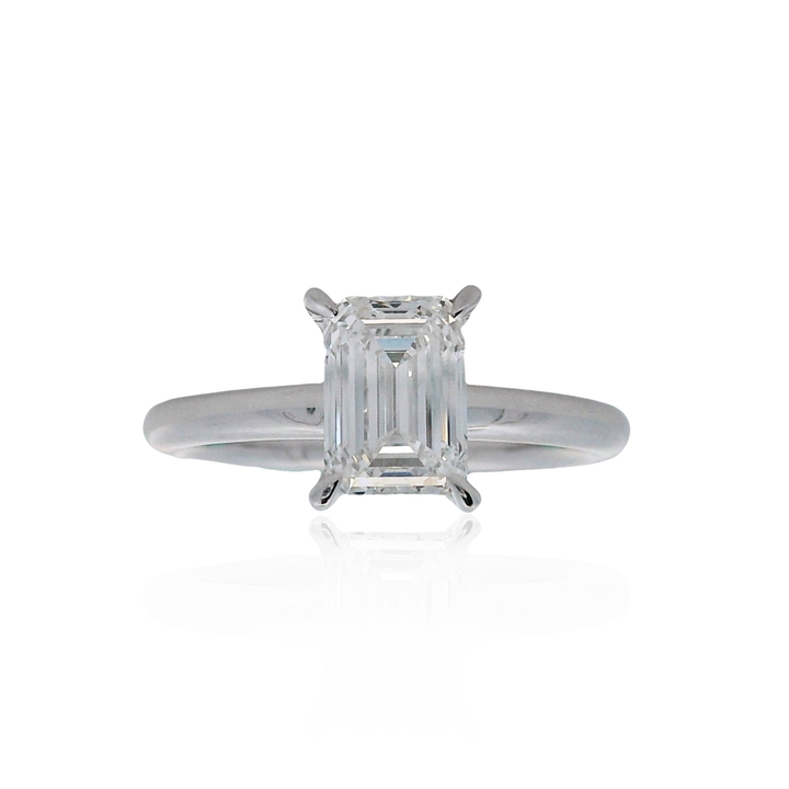 14K White Gold 1.51CTW Emerald-Cut Lab Diamond Solitaire Engagement Ring