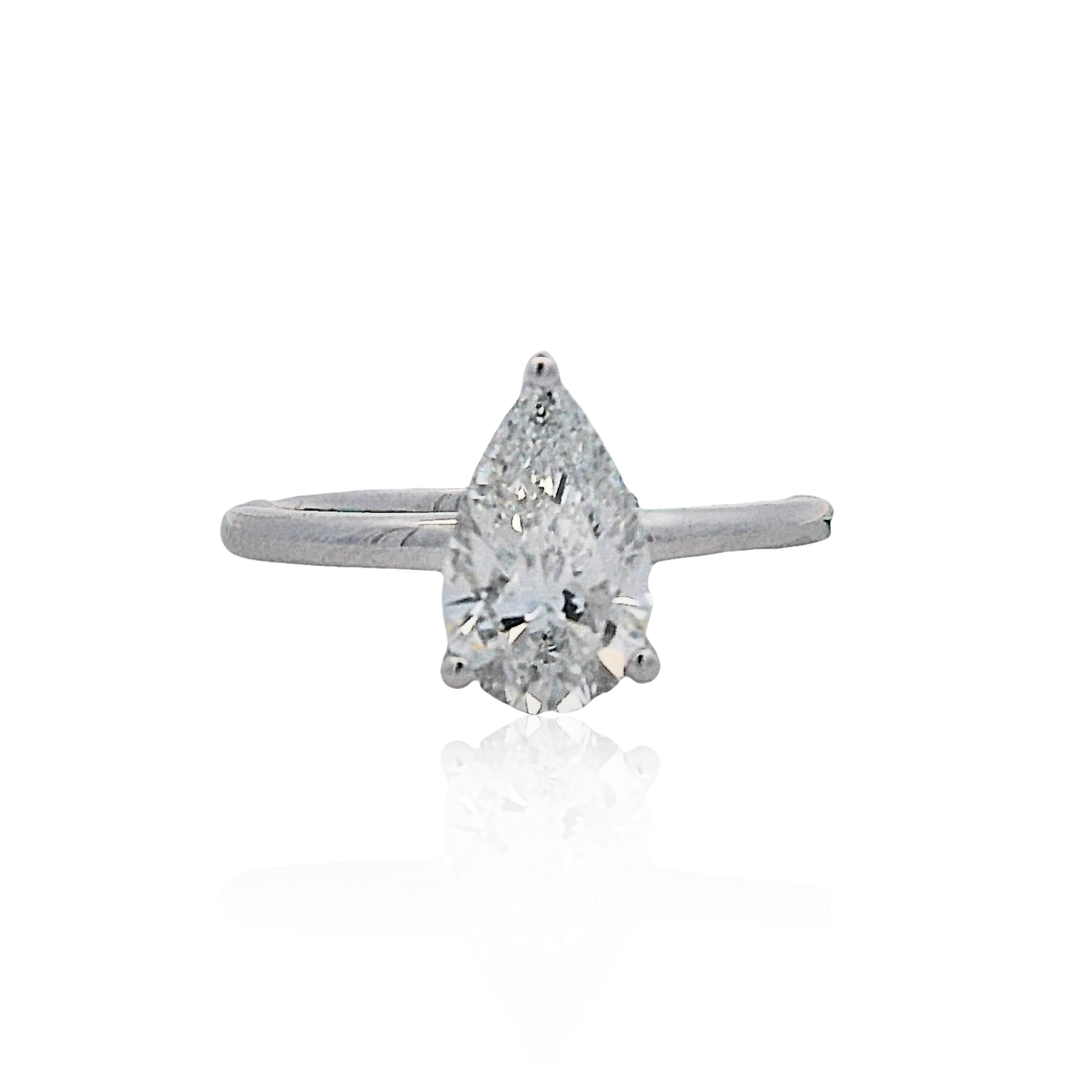 14K White Gold 1.59CTW Pear-Shaped Lab Diamond Solitaire Engagement Ring