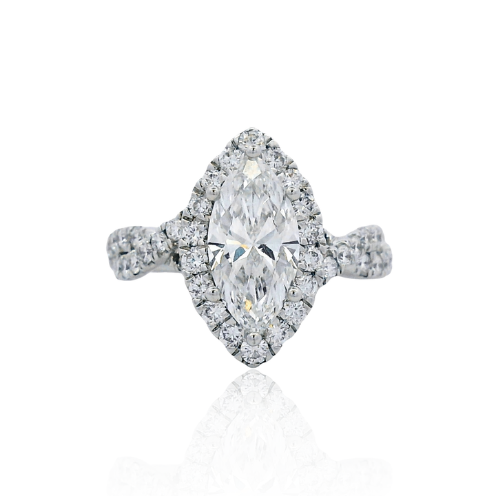14K White Gold 2.25CTW Lab-Grown Marquise Diamond Halo Engagement Ring