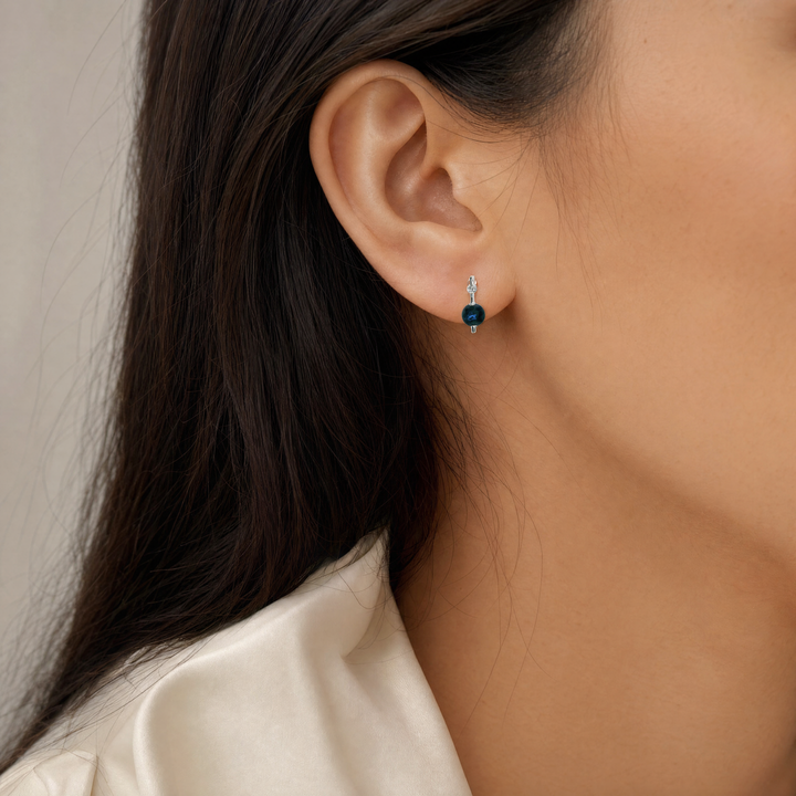 Estate 14KT White Gold Round Sapphire & Diamond Studs