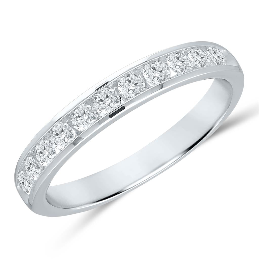 14K White Gold 0.50ctw Round Diamond Eleven Stone Wedding Band