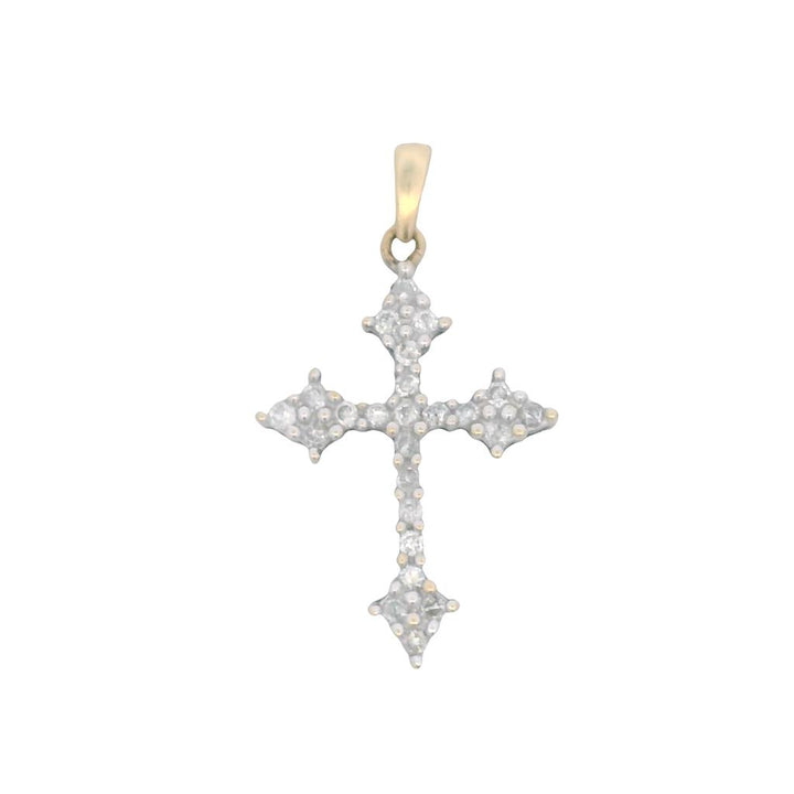 Estate 10K Two-Tone Gold Diamond Cross Pendant - Contemporary Design