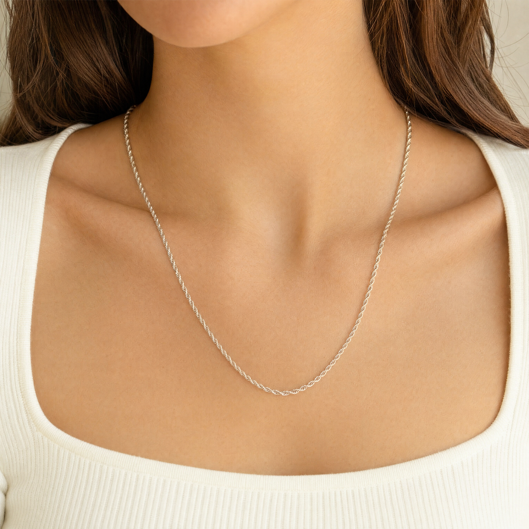 Estate Sterling Silver Rope Chain Necklace