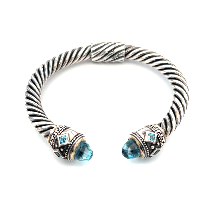 Estate Sterling Silver Blue Topaz Twisted Cuff Bracelet