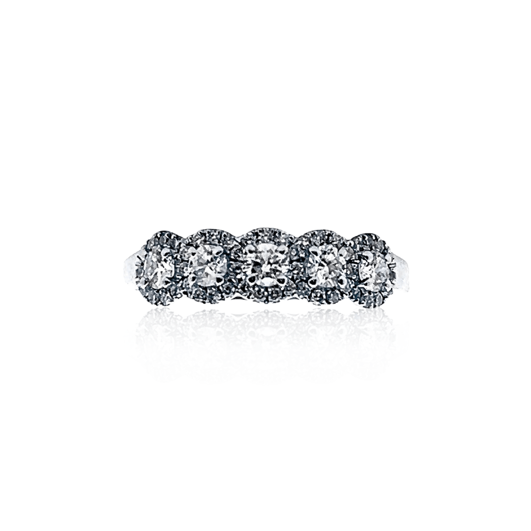 Estate 14K White Gold 0.43CTW Diamond Five-Stone Halo Anniversary Band
