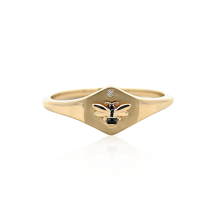 10K Yellow Gold Diamond Bumble Bee Signet Ring