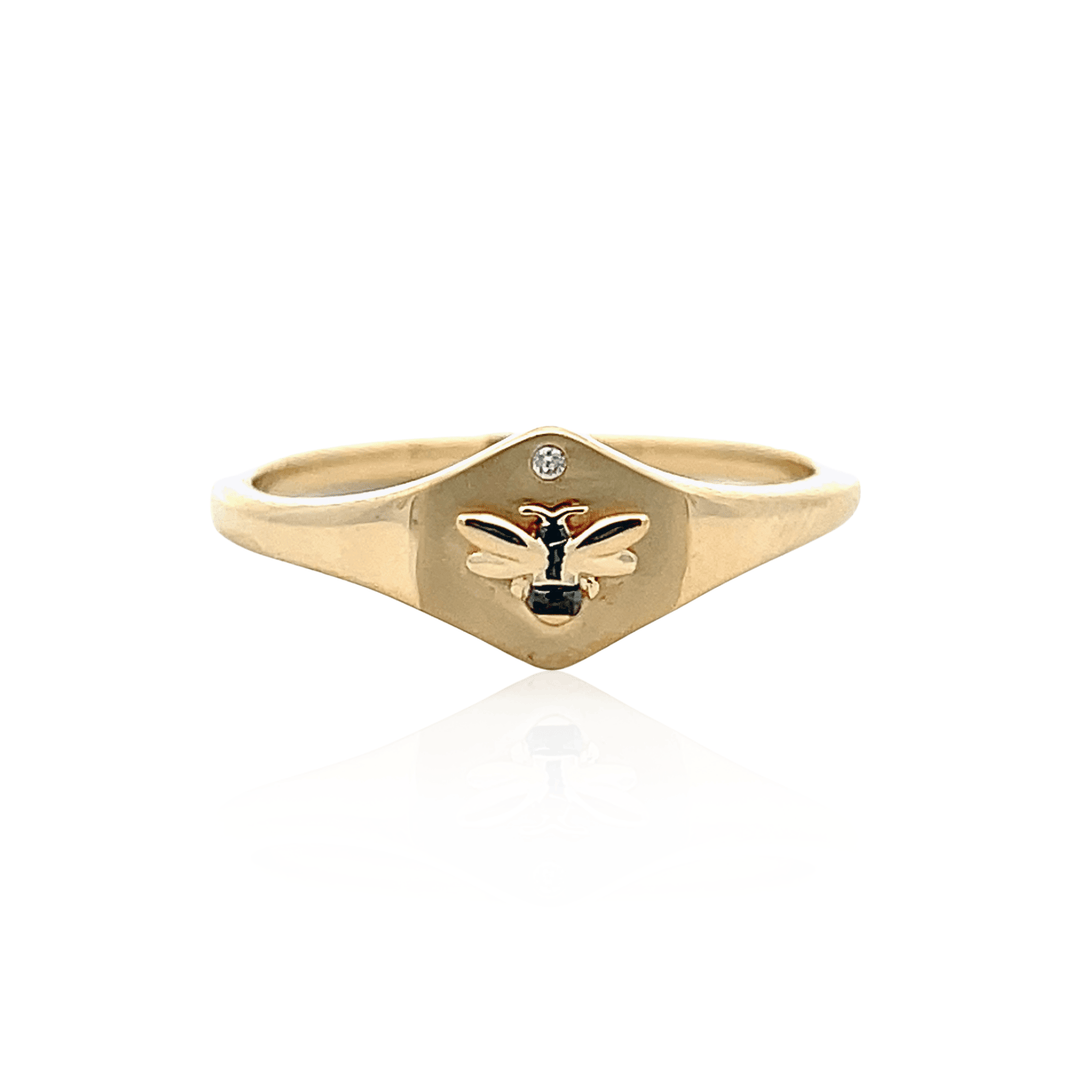 10K Yellow Gold Diamond Bumble Bee Signet Ring