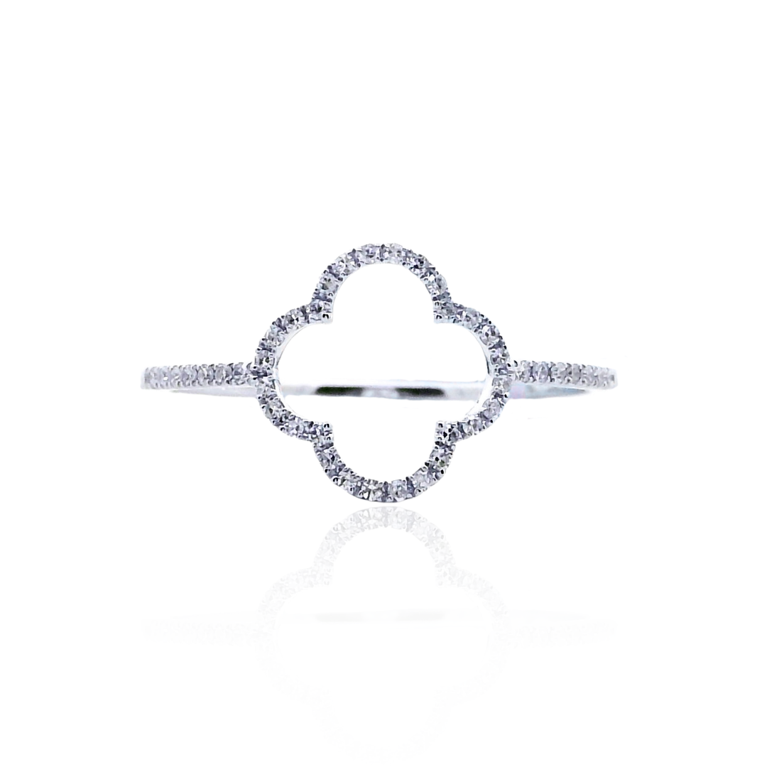 14K White Gold 0.09CTW Diamond Open Clover Ring