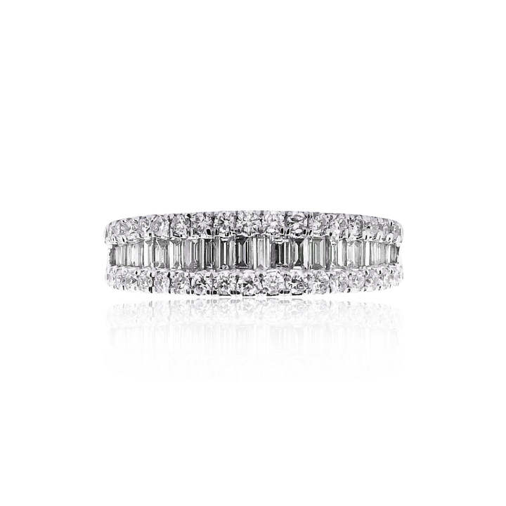 14K White Gold 0.92CTW Baguette & Round Diamond Multi Row Band
