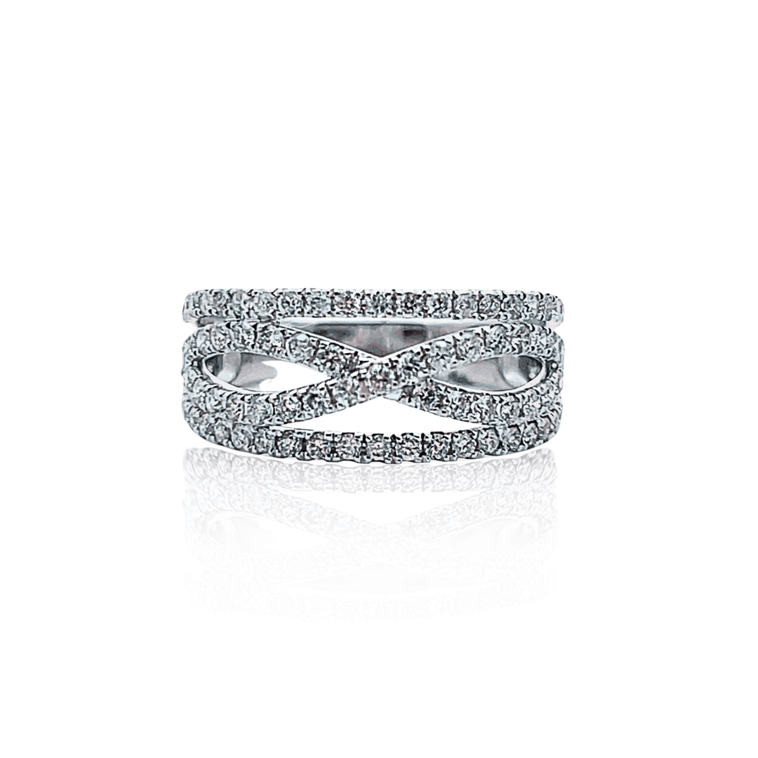 10K White Gold 0.50CTW Diamond Pavé Crossover Ring