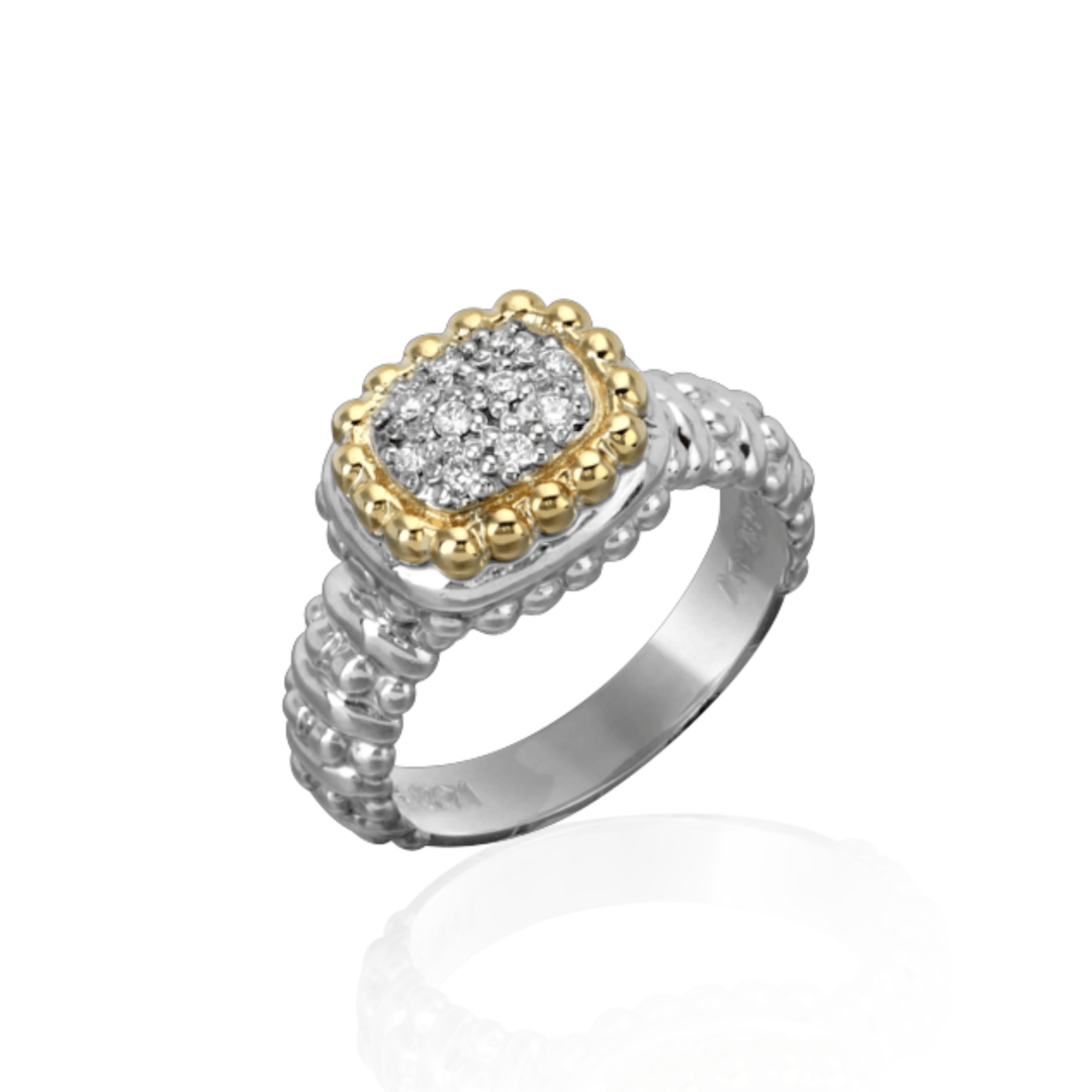Sterling Silver & 14K Yellow Gold 0.10CTW Diamond Cluster Ring