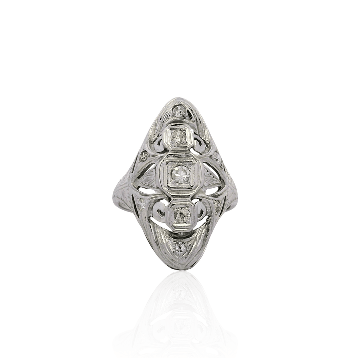 Estate 18K White Gold 0.45CTW Diamond Art Deco Navette Ring