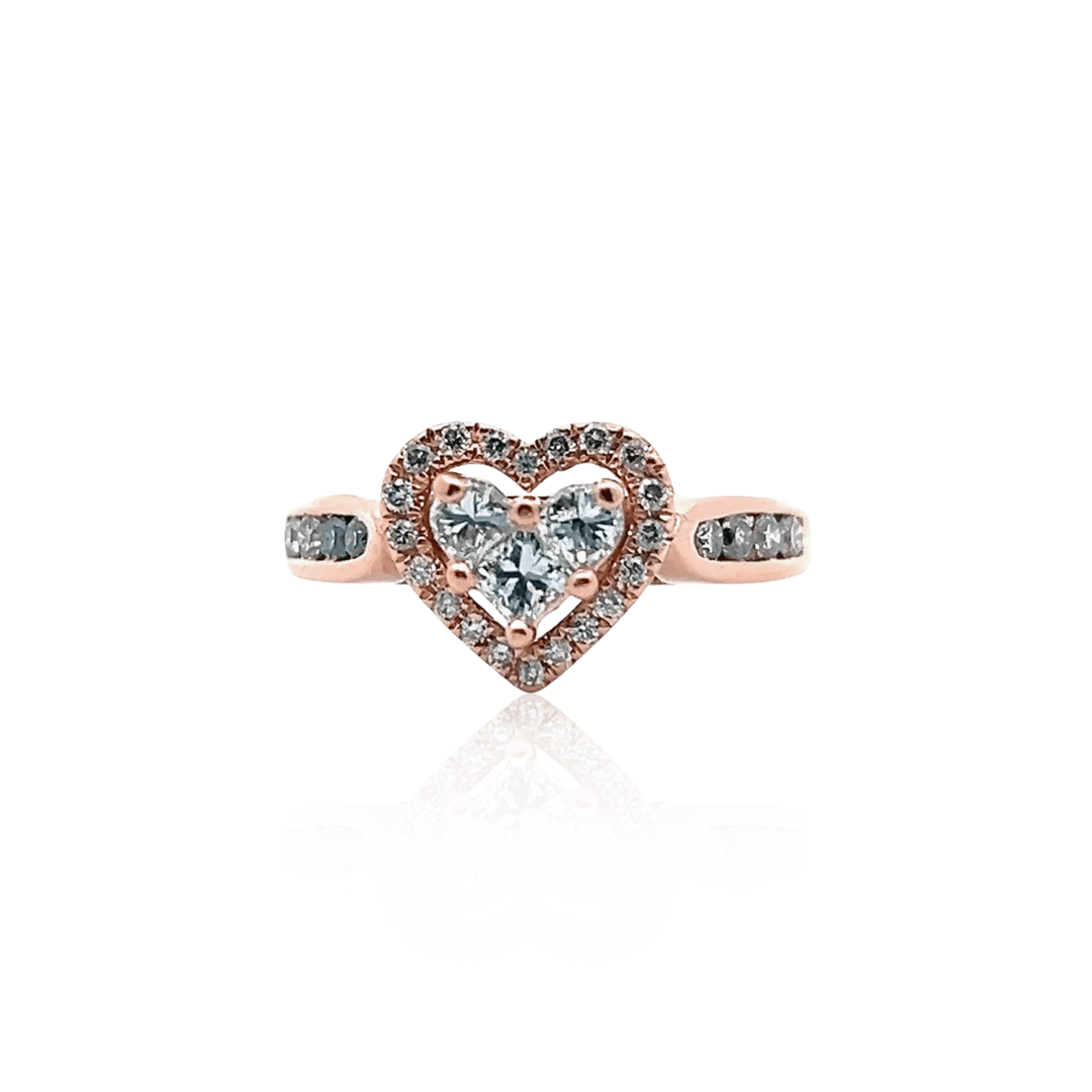 Estate 14K Rose Gold 0.67CTW Diamond Heart Halo Ring