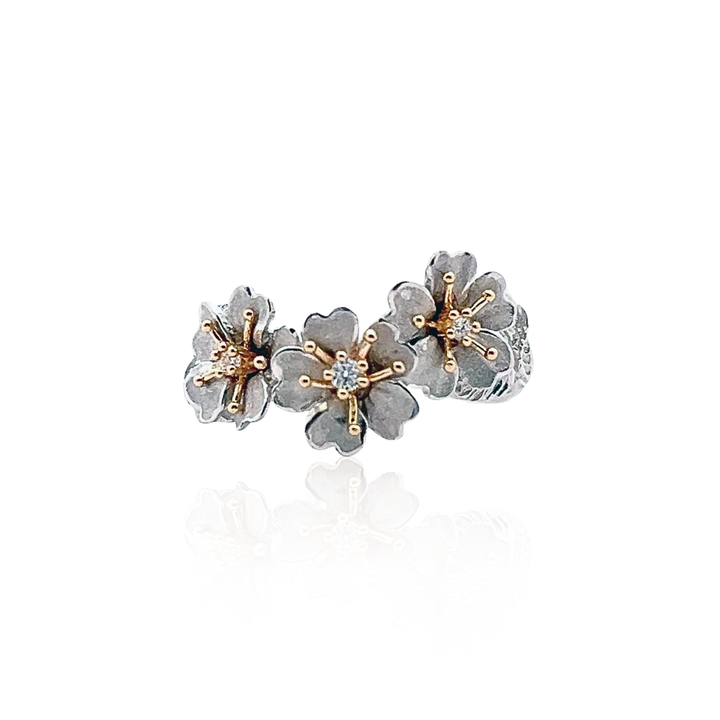 Estate 14K Two-Tone Gold 0.05CTW Vintage Diamond Cherry Blossom Ring