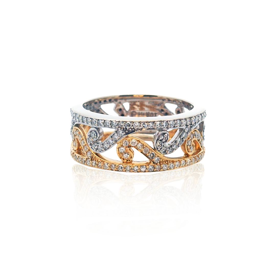 Estate 14K Two-Tone Gold 1.03CTW Diamond Open Scroll Band