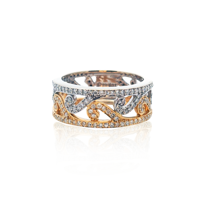 Estate 14K Two-Tone Gold 1.03CTW Diamond Open Scroll Band