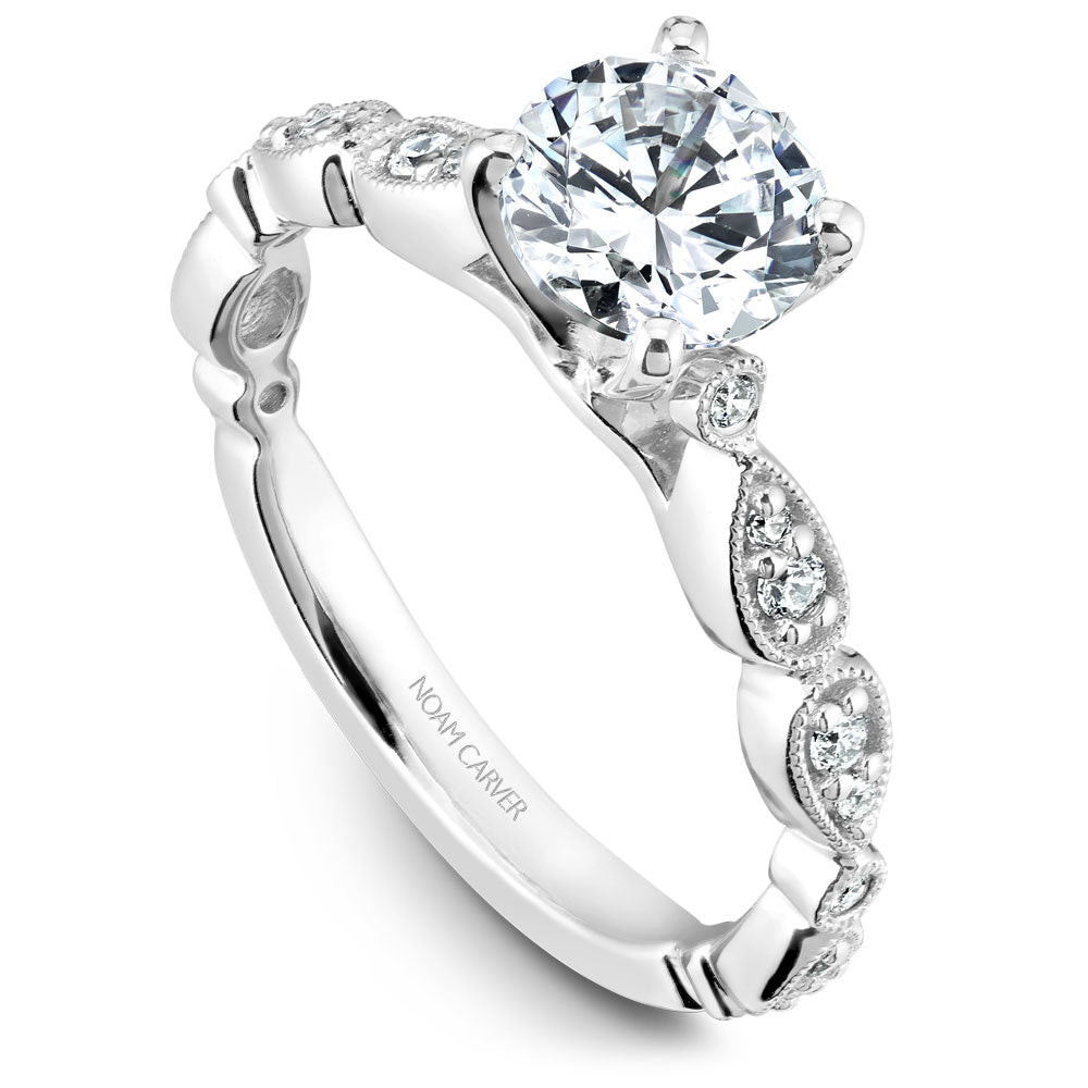 14K White Gold 0.12CTW Diamond Vintage Inspired Engagement Ring Mounting