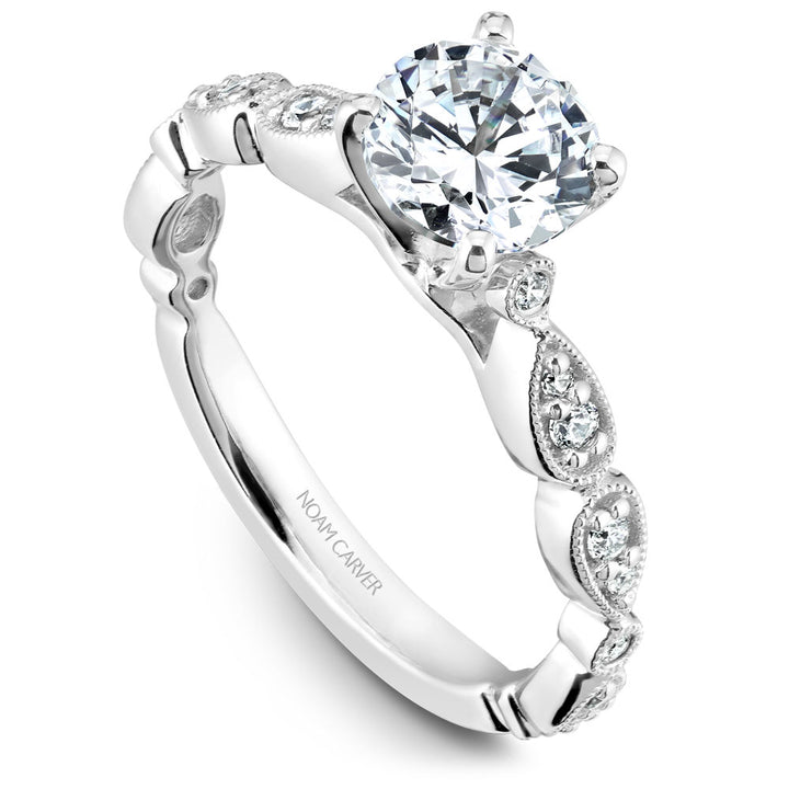 14K White Gold 0.12CTW Diamond Vintage Inspired Engagement Ring Mounting