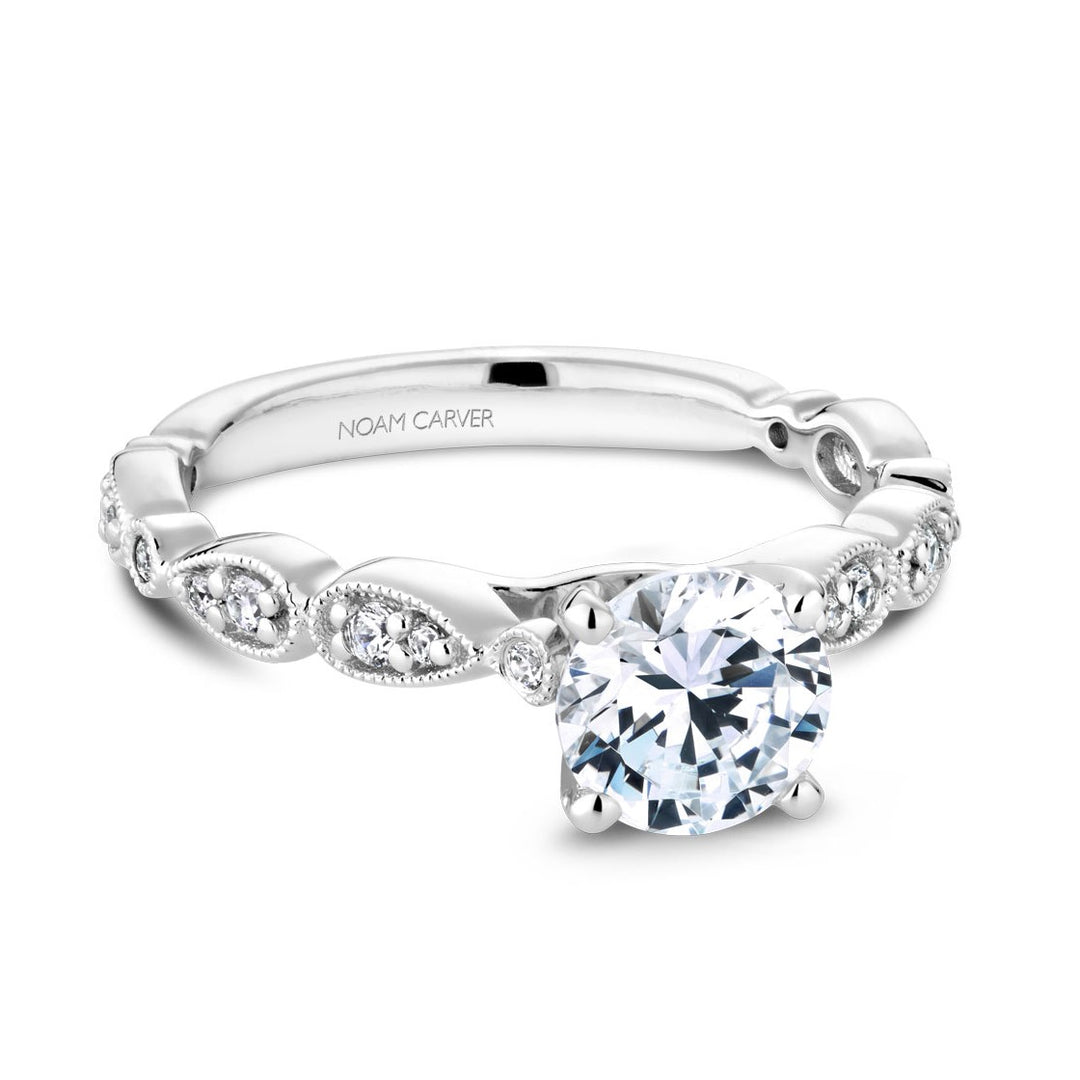 14K White Gold 0.12CTW Diamond Vintage Inspired Engagement Ring Mounting