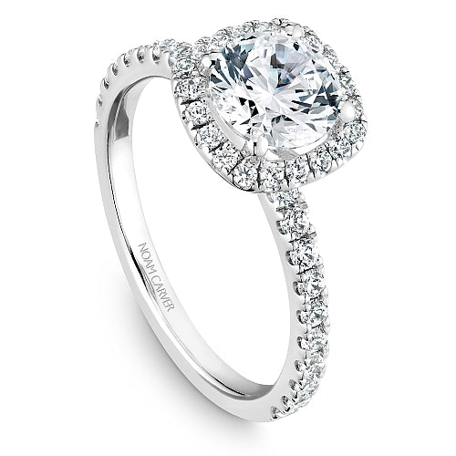 14K White Gold 0.42CTW Diamond Cushion Halo Engagement Ring Mounting by Noam Carver
