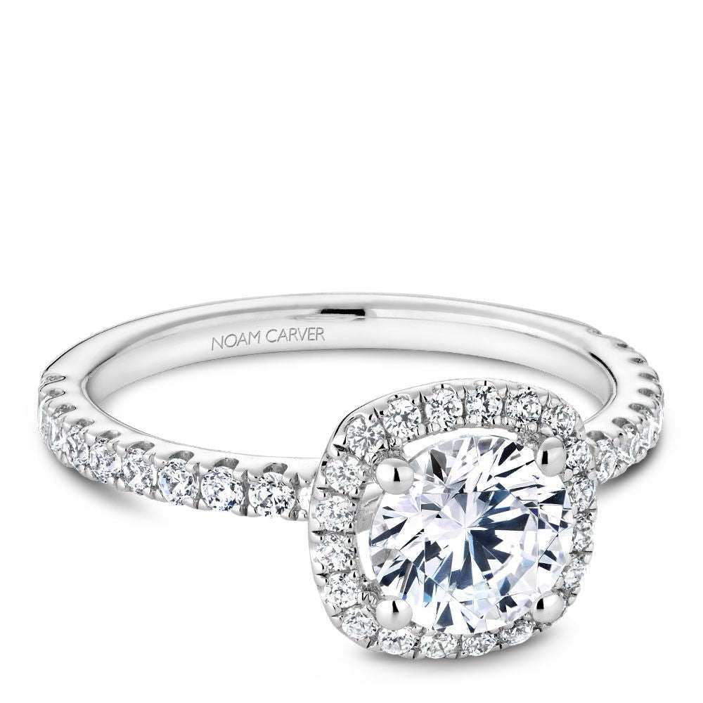 14K White Gold 0.42CTW Diamond Cushion Halo Engagement Ring Mounting by Noam Carver