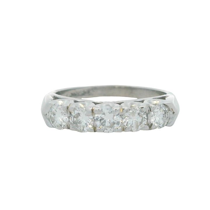 Estate 14K White Gold Round Diamond Five-Stone Wedding Band - 0.85 TCW Contemporary Design