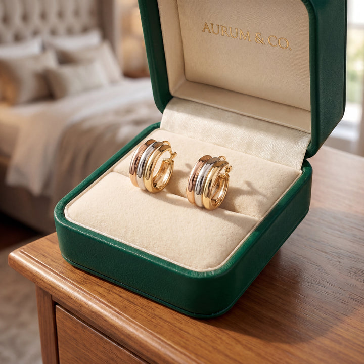 Estate 14K Tri-Tone Gold Half-Tube Hoop Earrings