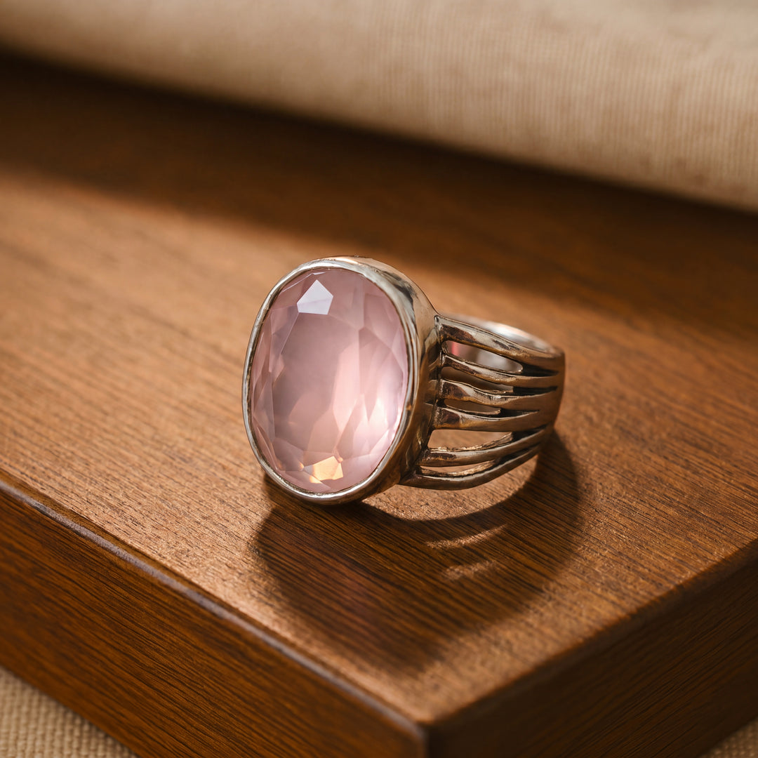 Estate Silpada Sterling Silver Faceted Oval Pink Glass Split Shank Ring