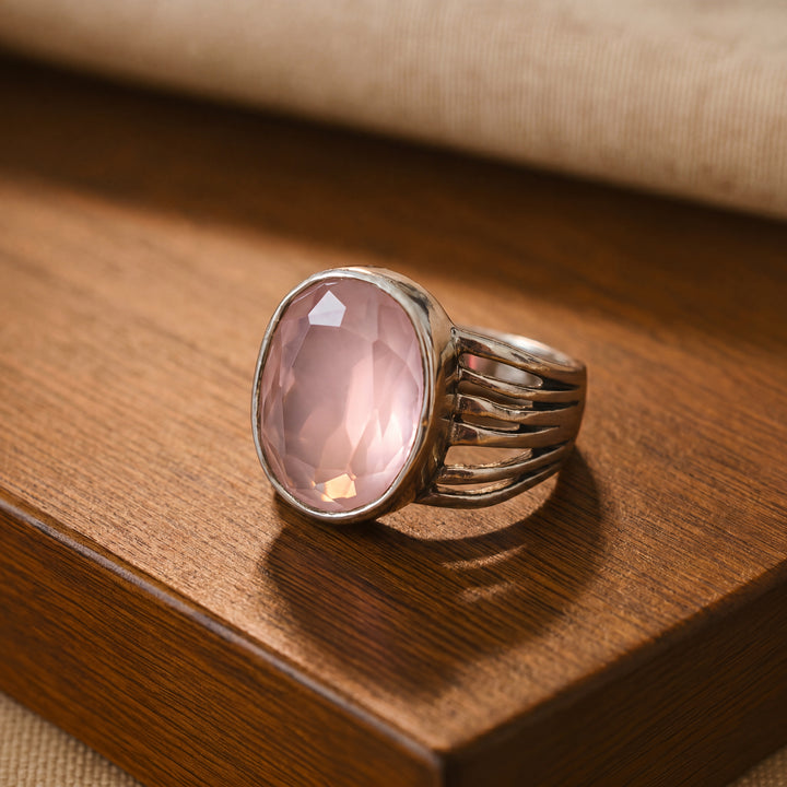 Estate Silpada Sterling Silver Faceted Oval Pink Glass Split Shank Ring