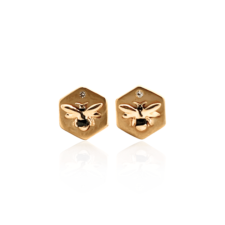 10K Yellow Gold Diamond Bumble Bee Stud Earrings